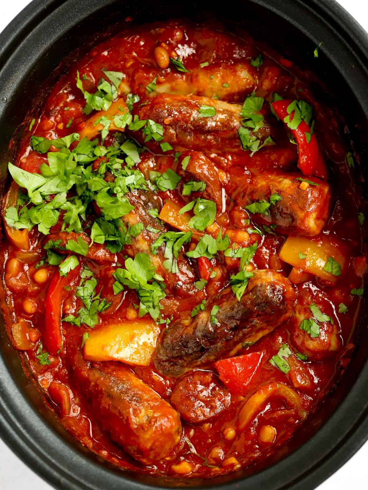 Slow Cooker Sausage Casserole With Crispy Chorizo Beans
