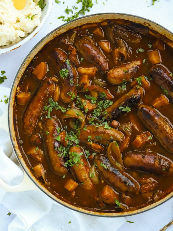 Sausage Casserole With Cider Gravy And Crispy Bacon 